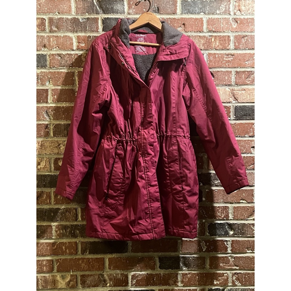 LL Bean Coat Womens Medium Pink Thinsulate Lined Hooded Pink zipper broken
